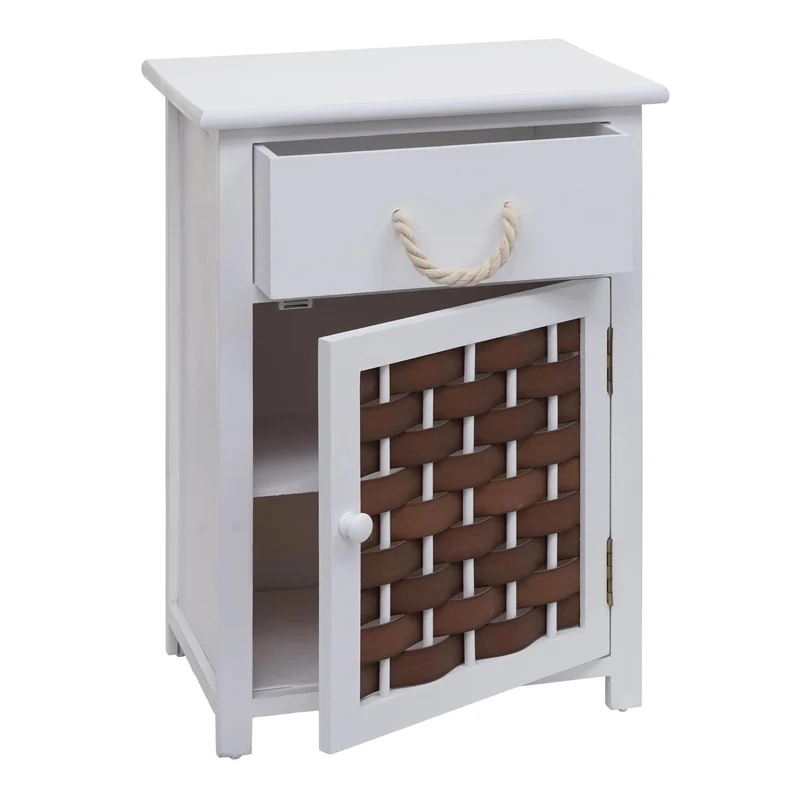 Commode polyvalente armoire avec tiroir 55x39,5x28,5 cm polyrotin marron bois blanc 04_0006503