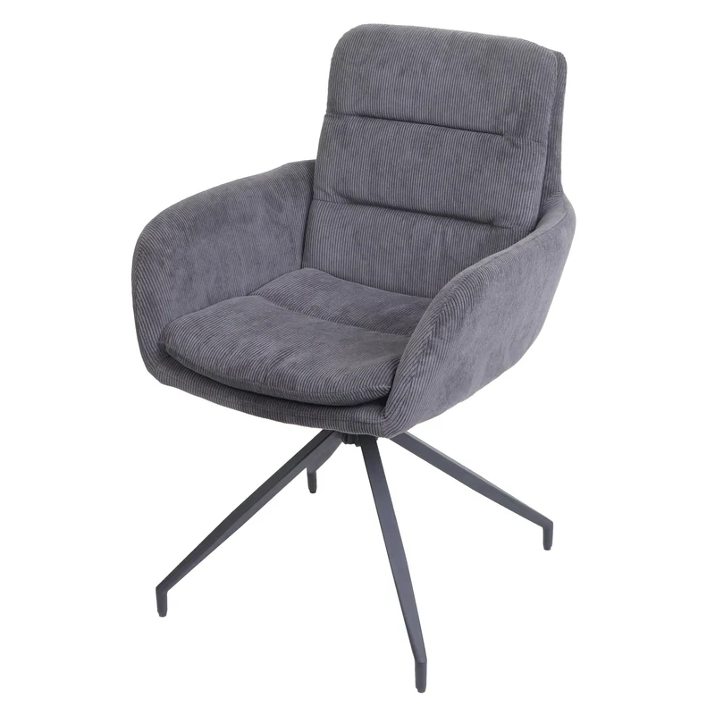 Chaise de salle à manger x1 avec accoudoirs pivotante en tissu gris coutures décoratives 04_0006338