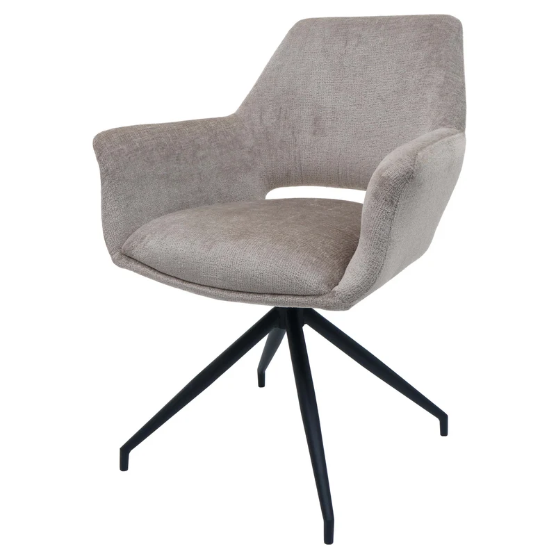 Chaise de salle à manger x1 rembourrée avec accoudoir rotatif en tissu taupe et métal 04_0006348
