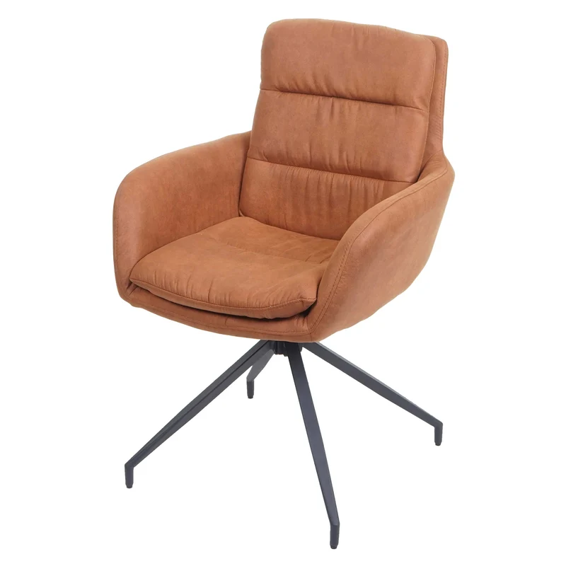 Chaise de salle à manger x1 pivotante aspect daim marron avec coutures décoratives 04_0006337