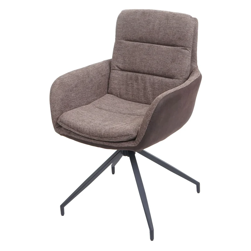 Chaise de salle à manger x1 pivotante en tissu marron foncé avec coutures décoratives 04_0006336