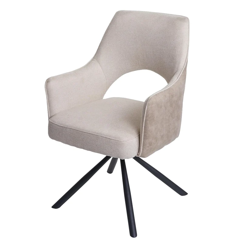 Chaise de salle à manger fauteuil rotatif en tissu/textile crème cadre trépied en métal 04_0006329