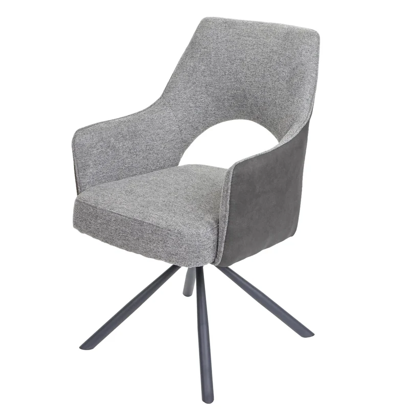 Chaise de salle à manger fauteuil rotatif en tissu/textile gris foncé cadre trépied en métal 04_0006330