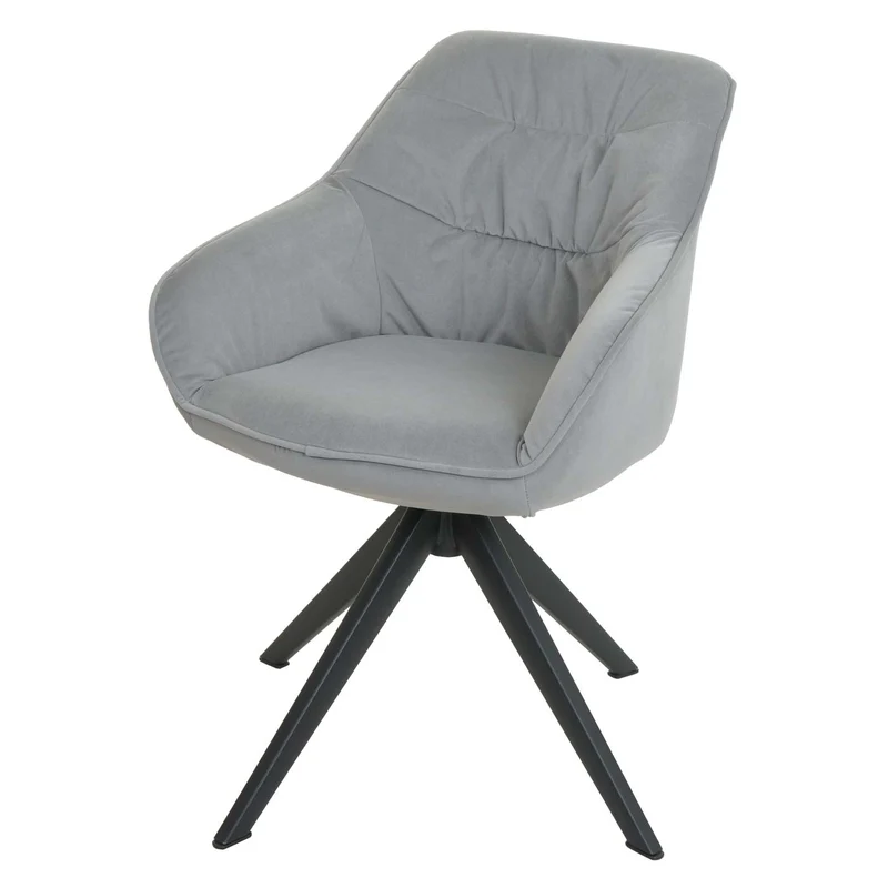 Chaise de salle à manger rembourrée avec accoudoir rotatif en métal tissu/textile gris clair 04_0006327