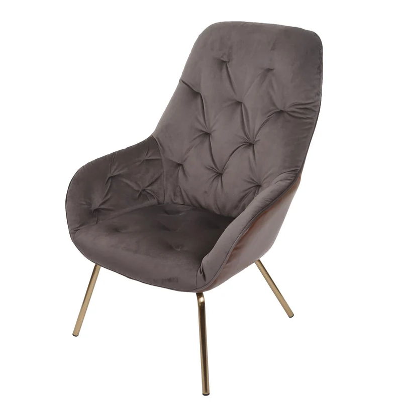 Chaise de salle à manger rembourrée chaise de salon avec accoudoir métal et velours marron clair 04_0006321