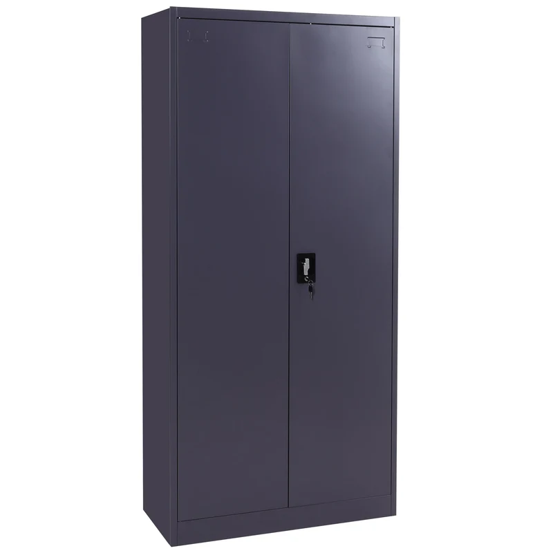 Armoire de bureau en acier 2 portes verrouillables en métal 185x90x40 cm gris foncé 04_0006413