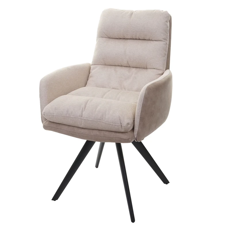 Chaise de salle à manger chaise de cuisine pivotante position automatique tissu/textile crème avec accoudoir 04_0006291
