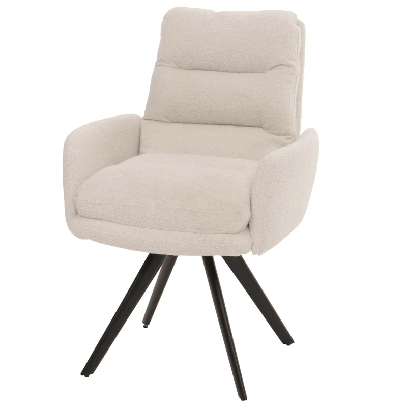 Chaise de salle à manger chaise de cuisine pivotante position automatique tissu/textile bouclé blanc crème avec accoudoir 04_0006285