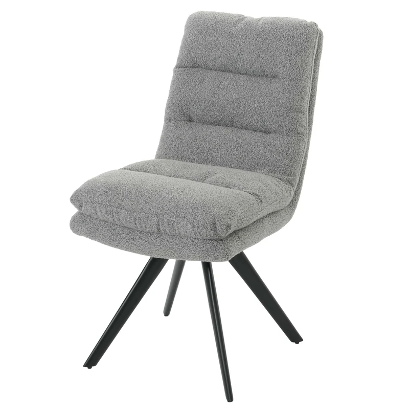 Chaise de salle à manger x1 rotatif en tissu bouclé gris clair rembourrage épais coins arrondis 04_0006279