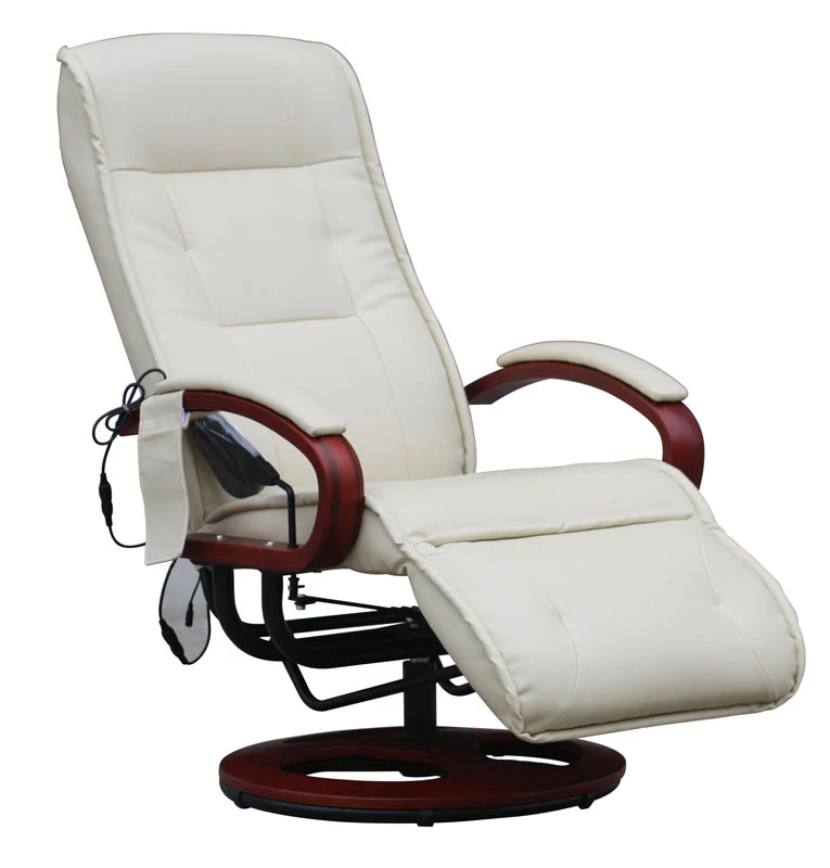 Fauteuil de relaxation avec fonction massage en 8 points 3 niveaux d'intensité en cuir crème 04_0006380