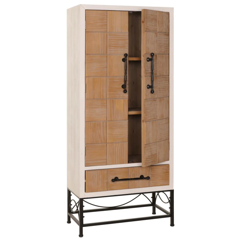 Armoire haute bibliothèque meuble de salon avec portes et tiroir en bois massif et MDF 167 x 72 x 41 cm 04_0005759
