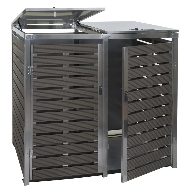 Abri pour 2 poubelles cache-poubelles verrouillable avec couvercle jusqu'à 240L 119x134x84 cm acier inoxydable anthracite 04_0005716