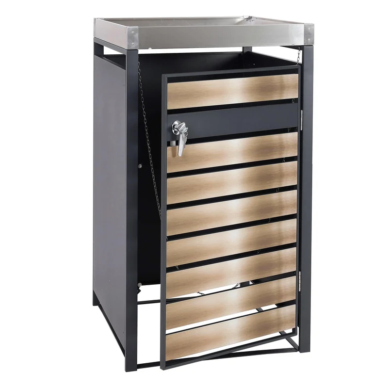 Abri poubelle avec bac à plantes porte verrouillable 125 x 68 x 80 cm métal anthracite doré 04_0005703