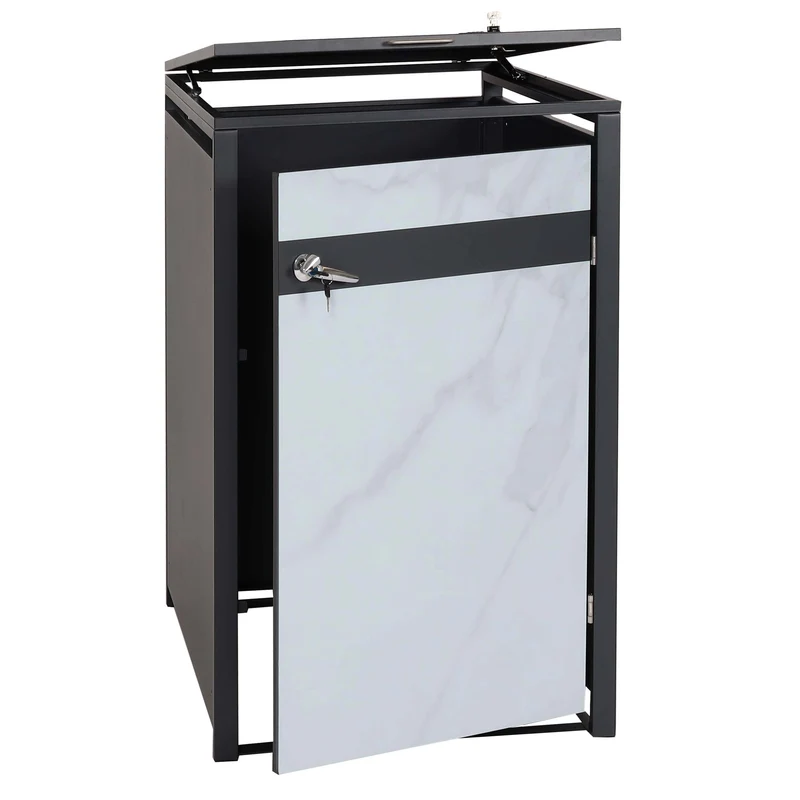 Abri poubelle pour une poubelle porte verrouillable aspect marbre anthracite clair 04_0005695