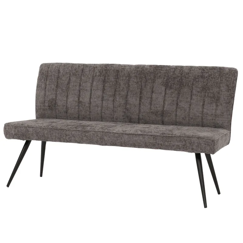 Banc de salle à manger canapé avec dossier rembourré en tissu chenille gris-marron et métal 160 cm 04_0005860