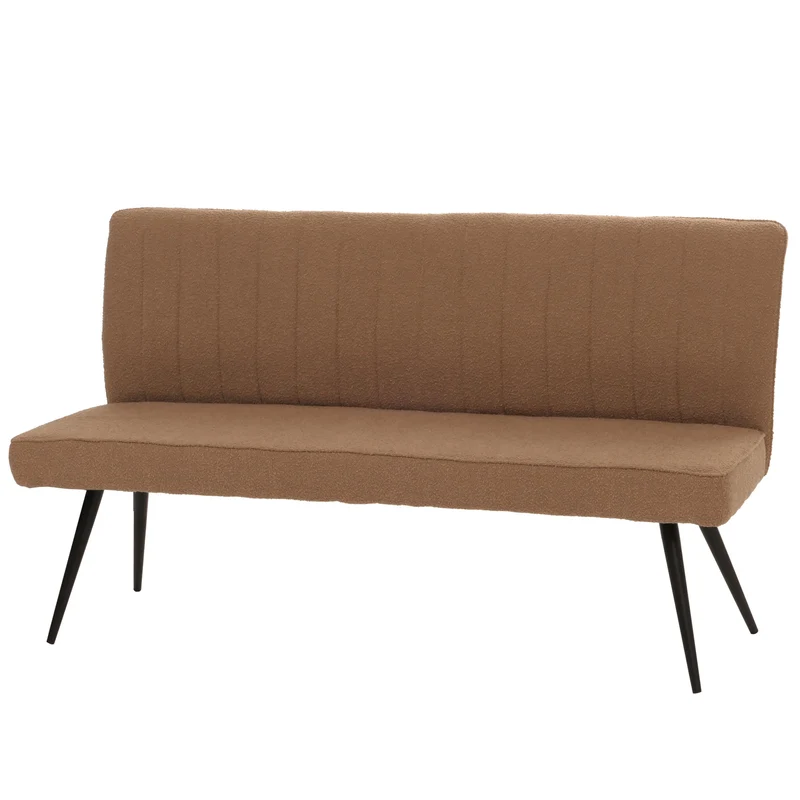 Banc de salle à manger banquette rembourrée avec dossier en tissu bouclé marron et métal 160 cm 04_0005863