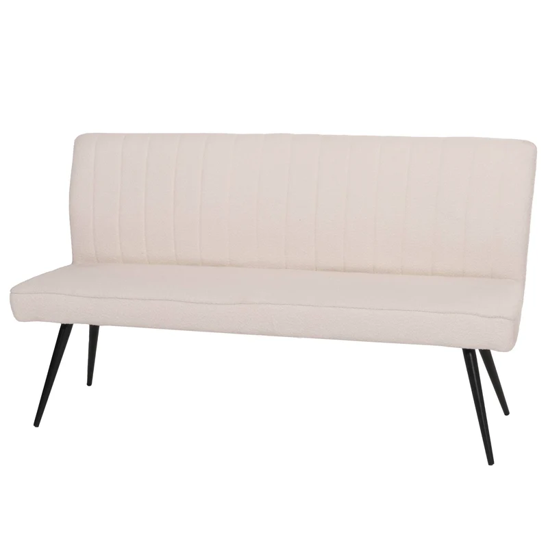 Banc de salle à manger banquette rembourrée avec dossier en tissu bouclé crème et métal 160 cm 04_0005862