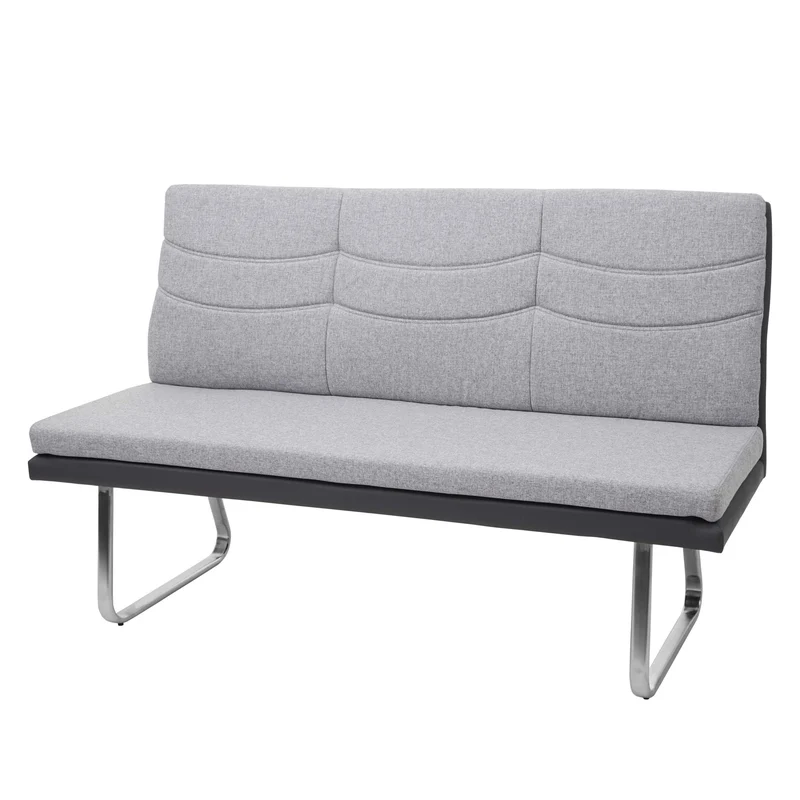 Banc de salle à manger canapé en tissu gris PVC et acier inoxydable brossé longueur 160 cm 04_0005843