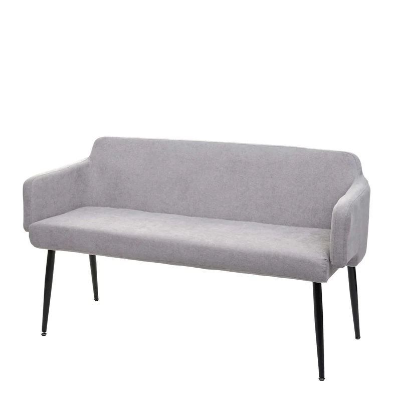 Banc de salle à manger canapé rembourré avec dossier et accoudoir en tissu gris 133 cm 04_0005866