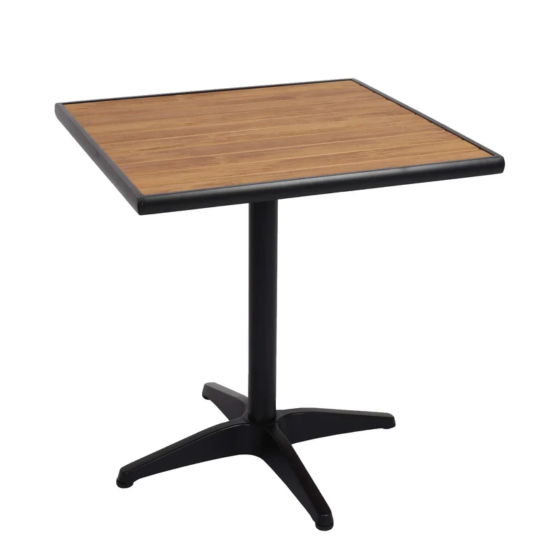 Table de jardin bistro balcon revêtement aluminium noir aspect bois teck marron 04_0008536