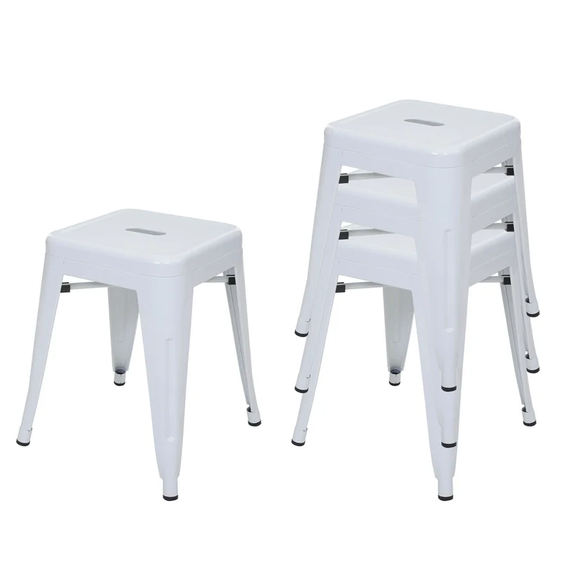 Lot de 4 tabourets bas en métal blanc design industriel empilable 04_0007583
