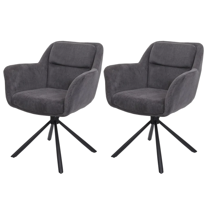 Lot de 2 chaises de salle à manger pivotante auto-positionnement en velours côtelé gris 04_0007361