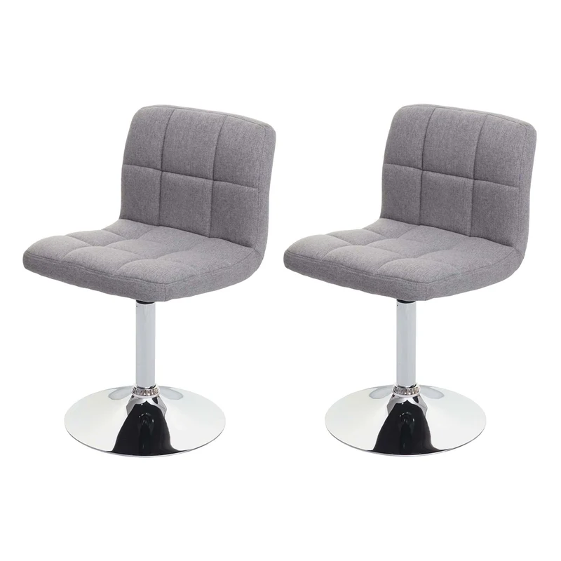 Lot de 2 chaises de salle à manger en tissu gris clair et métal chromé siège pivotant 04_0000425