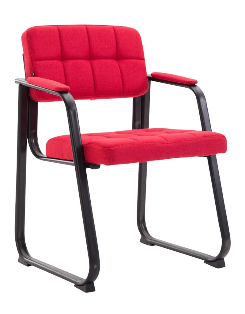Chaise visiteur fauteuil de bureau sans roulette coutures décoratives en tissu rouge support en métal noir BUR10219