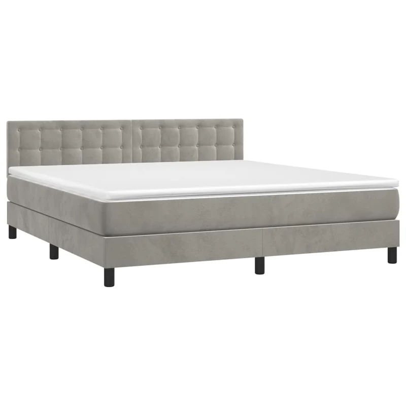 Cadre de lit LED avec sommier tête de lit matelas surmatelas 160x200 cm tissu velours gris clair TDL0207820