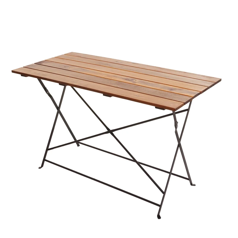 Table de jardin terrasse balcon 120 x 60 cm bois d'acacia vernis marron et acier 04_0008539