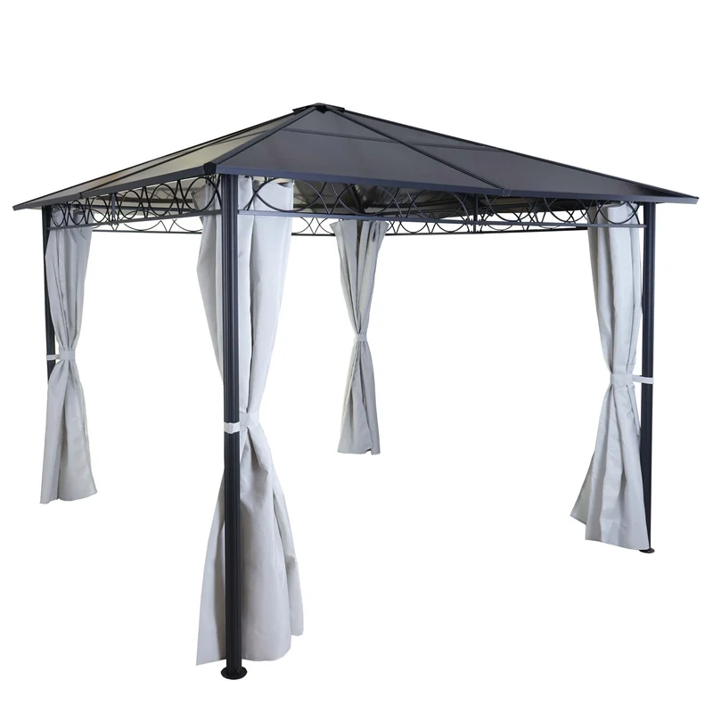 Pavillon avec toit en plastique 4x parois latérales 3 x 3m cadre en aluminium thermolaqué 04_0008137