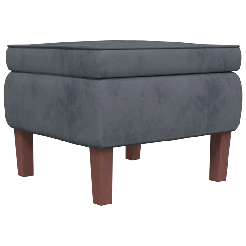 Tabouret assise repose-pieds avec pieds en bois et velours gris foncé DEC026305