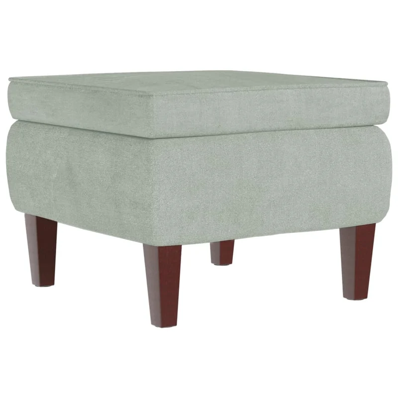 Tabouret assise repose-pieds avec pieds en bois et velours gris clair DEC026301