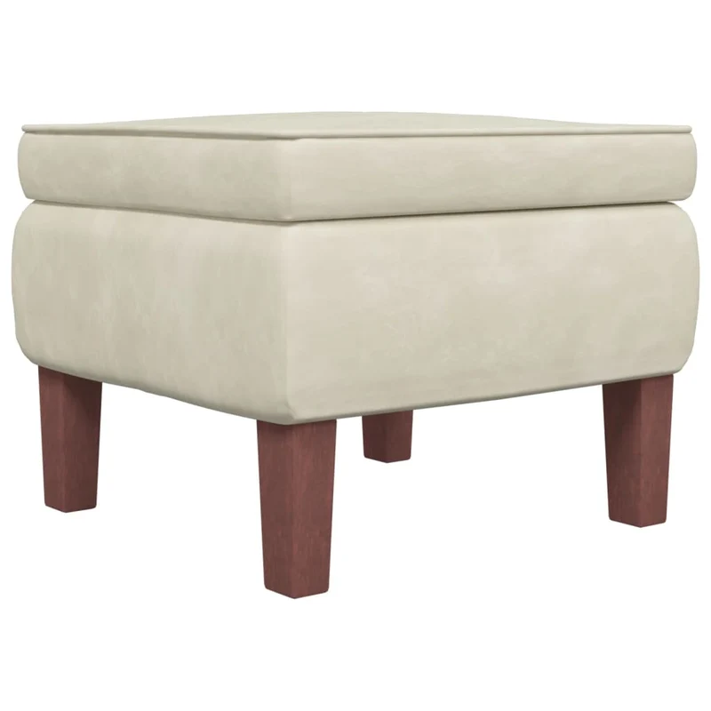 Tabouret assiserepose-pieds avec pieds en bois et velours crème DEC026297