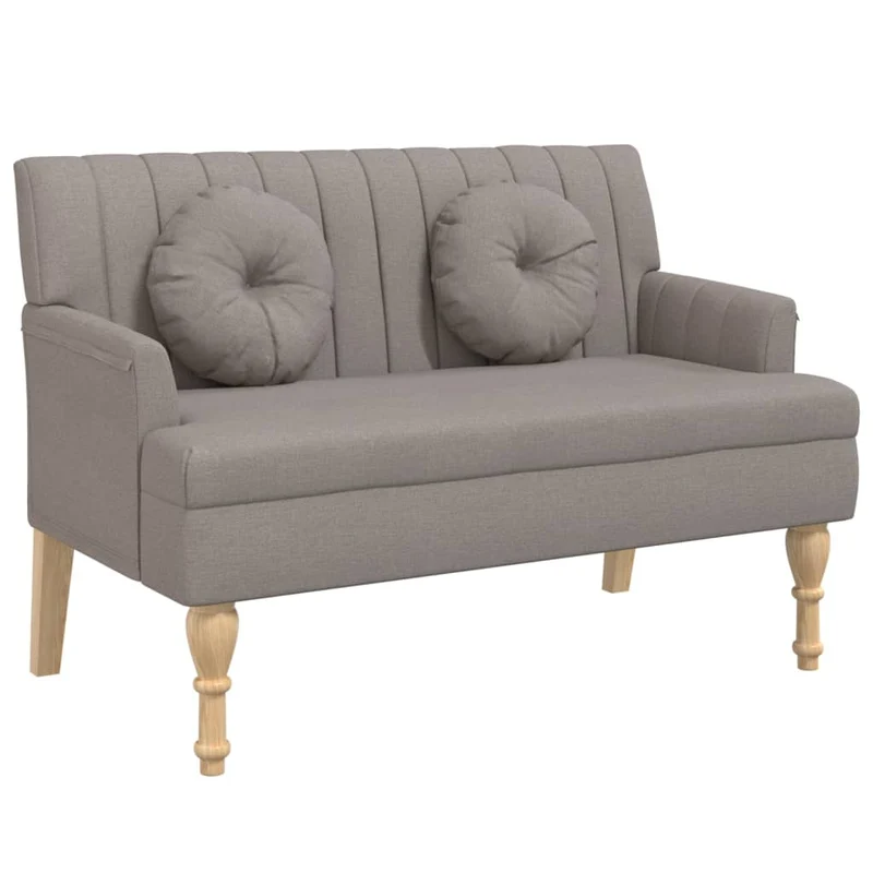 Banquette banc avec coussins dossier et accoudoirs 113 x 64,5 x 75,5 cm tissu taupe DEC024635