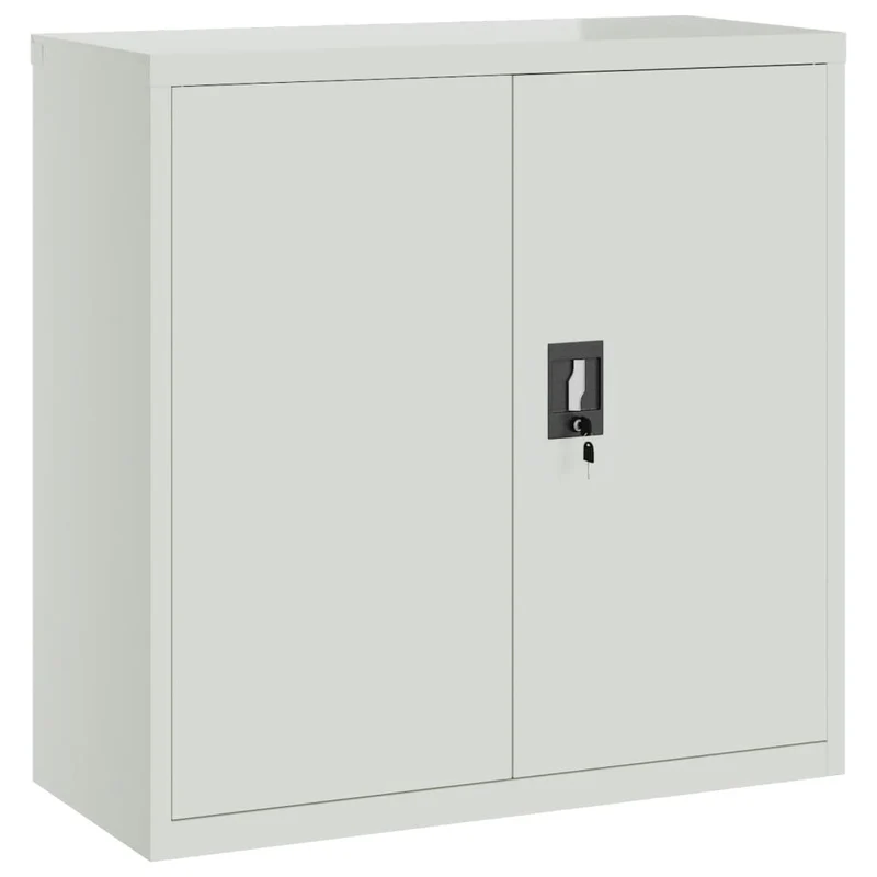 Meuble de bureau armoire de rangement bureau avec 2 portes 90 cm acier gris DEC024458