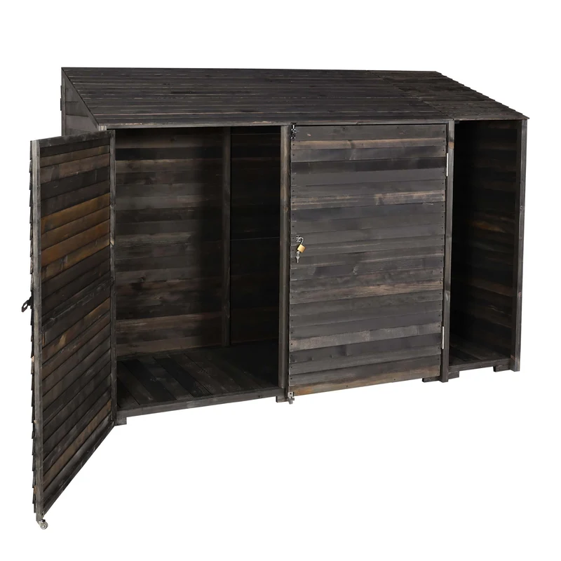 Abri de jardin armoire à outils vélo bûches rangement divers en bois teinté 180x250x93 cm gris anthracite 04_0005741