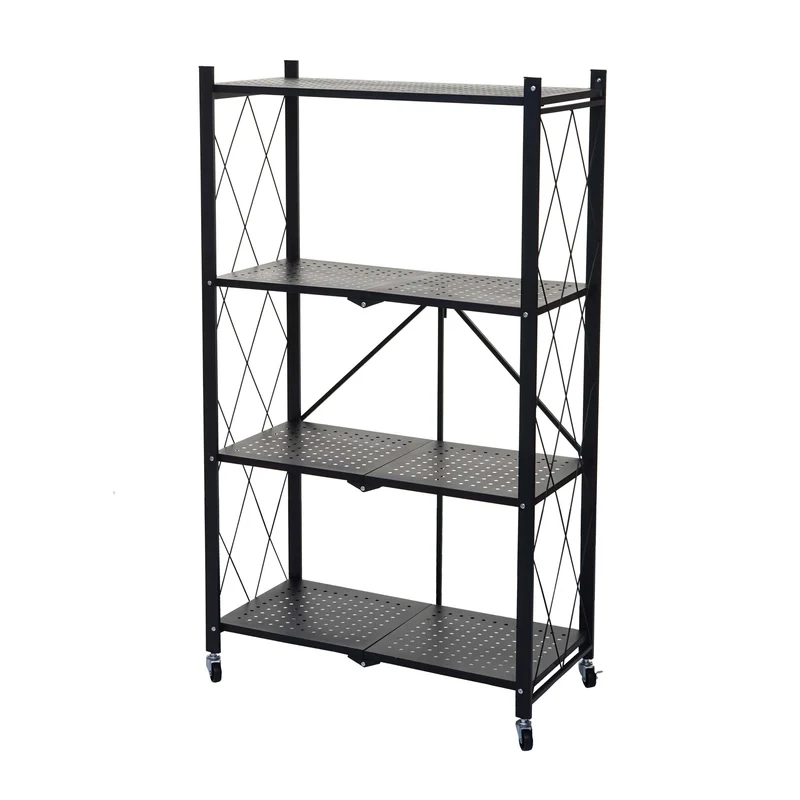 Etagère hwc-j85 étagère sur pied étagère de séjour pliable/pliable acier noir 4 niveau x 04_0006781