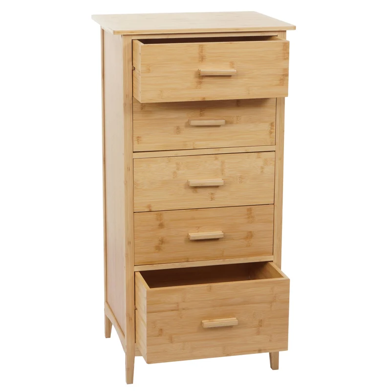 Commode en bambou étagère 5 tiroirs 100x50x40 cm 04_0006493