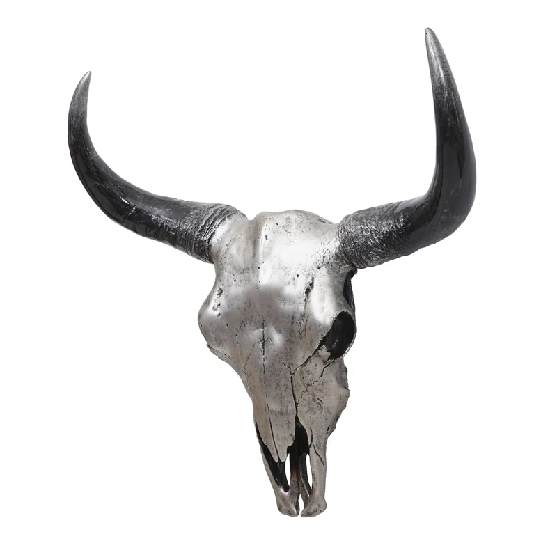 Crâne décoratif 45 cm polyrésine taureau tête de taureau longhorn trophée argenté 04_0006600