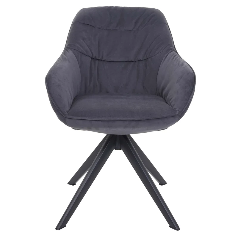 Chaise de salle à manger x1 rembourrée avec accoudoir rotatif en métal tissu gris 04_0006326