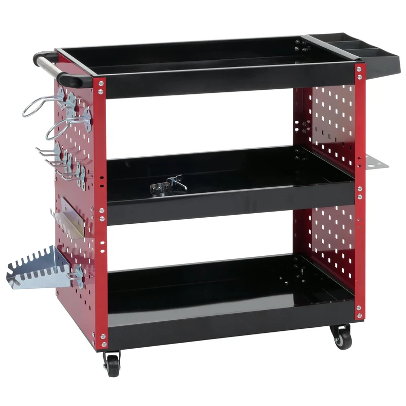 Chariot à outils chariot d'atelier roues poignée 3 zones de rangement 73x90x35 cm acier rouge 04_0006409