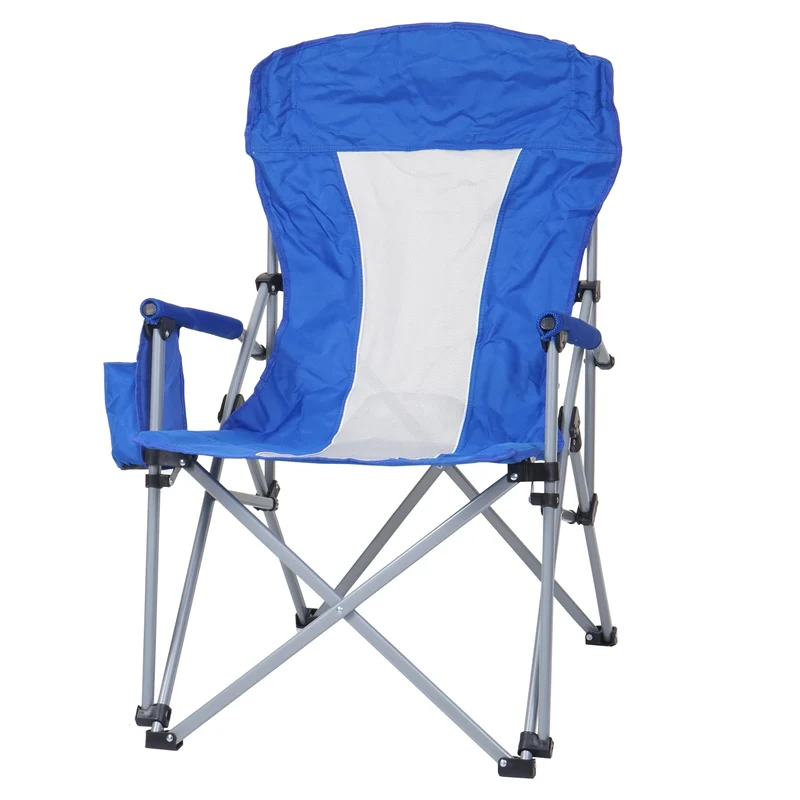 Chaise de camping pliable pêche avec porte-gobelet housse de protection lavable tissu bleu 04_0006243