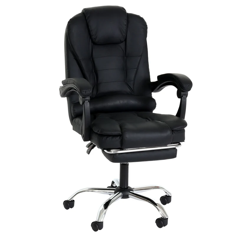Fauteuil de bureau sur roulettes pivotant avec repose-pieds extensible en PVC noir 04_0006232