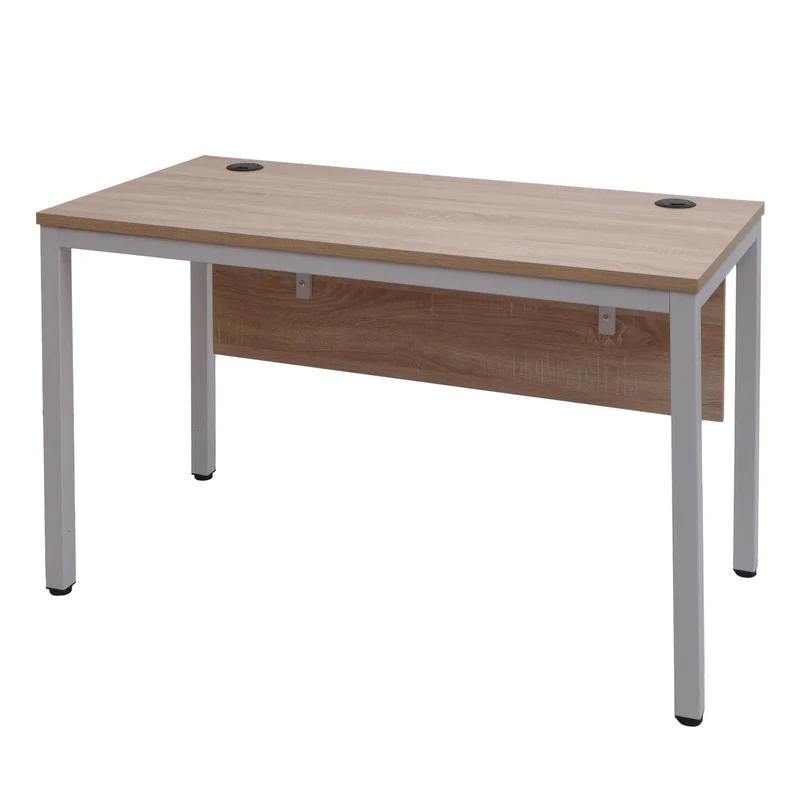 Bureau table d'ordinateur avec paroi arrière et canaux de câbles 120x60 cm en métal blanc et MDF couleur naturel 04_0006050
