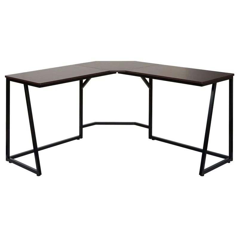 Bureau d'angle table d'ordinateur 76x140x140 cm métal et MDF marron foncé 04_0006039