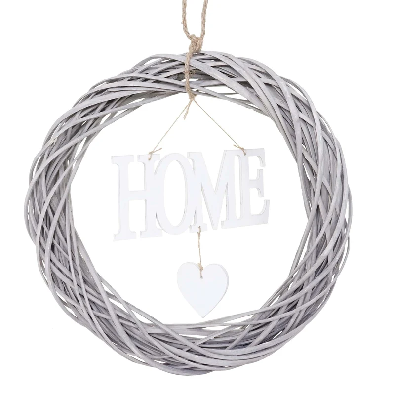Couronne de porte Home rond, guirlande murale en bois Ø 40cm blanc-gris 04_0002574