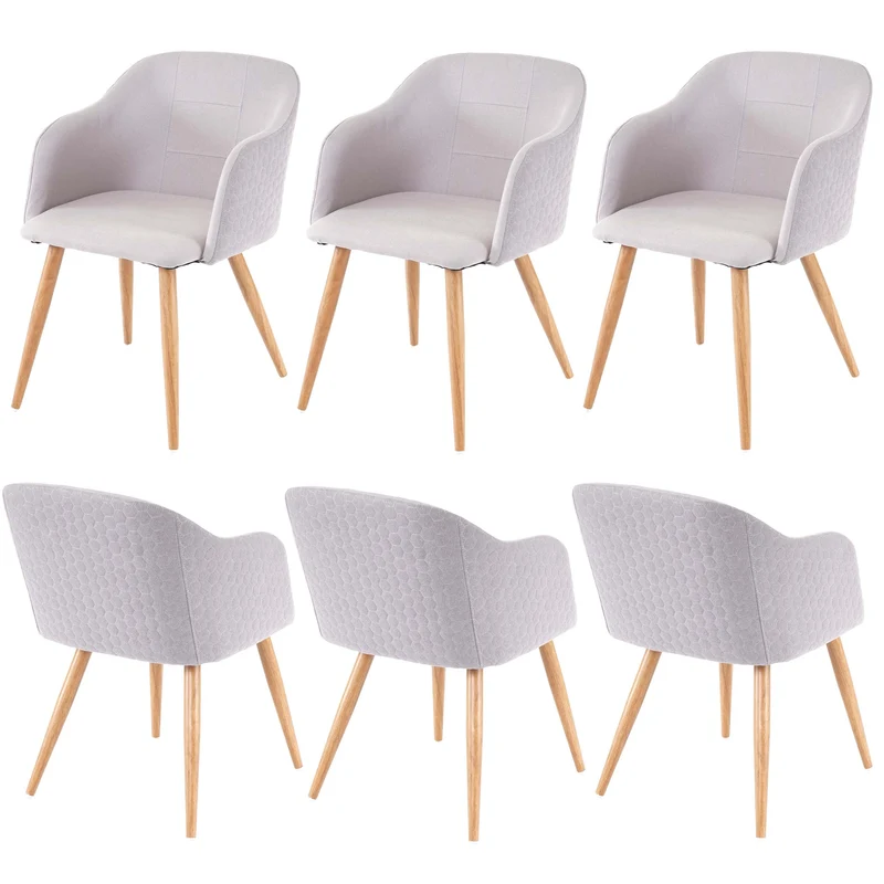 Lot de 6 chaises de salle à manger design rétro accoudoirs avec coutures décoratives tissu/textile gris clair 04_0000807