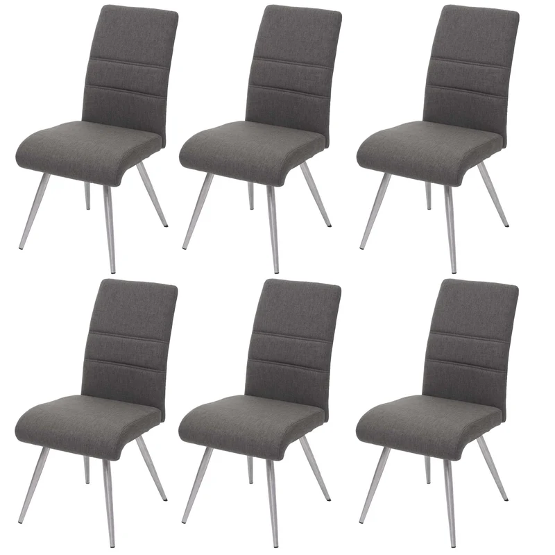 Lot de 6 chaises de salle à manger cuisine en tissu/textile coutures décoratives gris-marron et cadre en acier 04_0000856