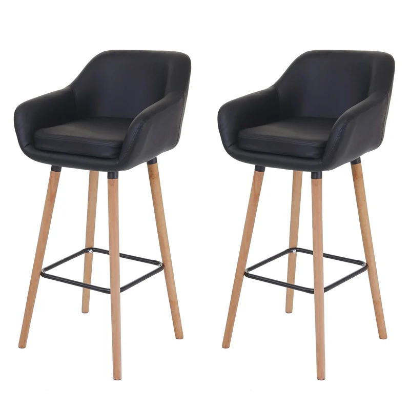 Lot de 2 tabourets de bar chaises de comptoir avec repose-pieds en PVC noir 04_0000171
